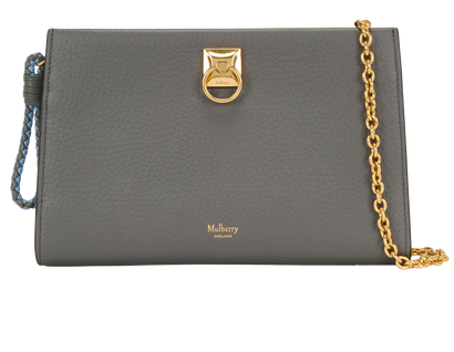 Iris Wallet On Chain, &pound;350, Handbags, Grey, Leather, Front view